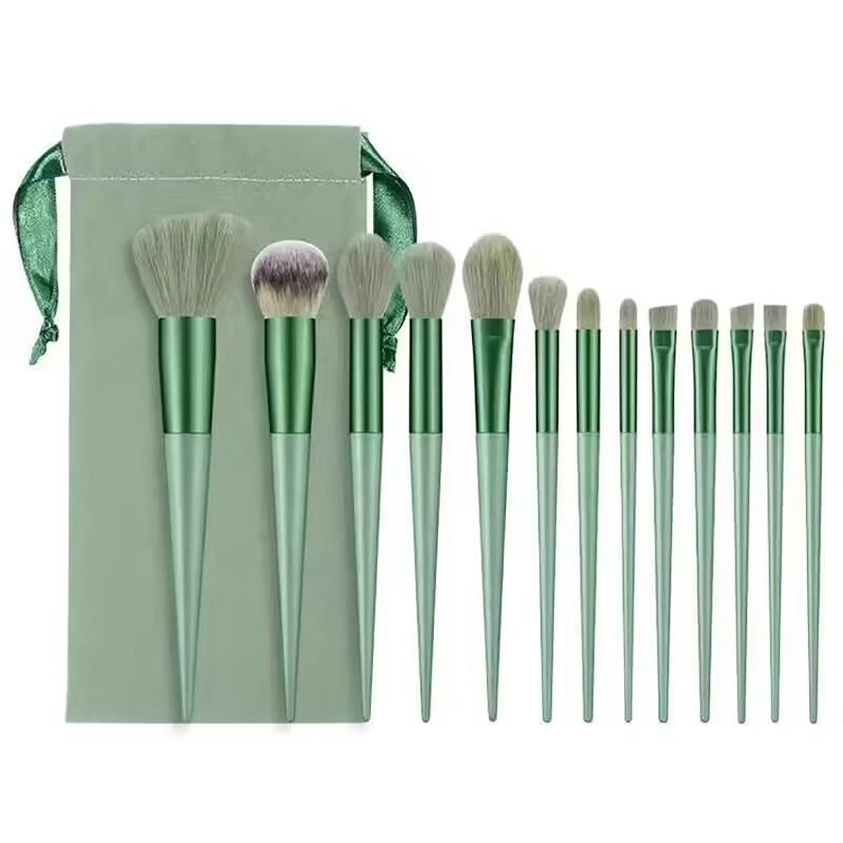 A set of thirteen makeup brushes