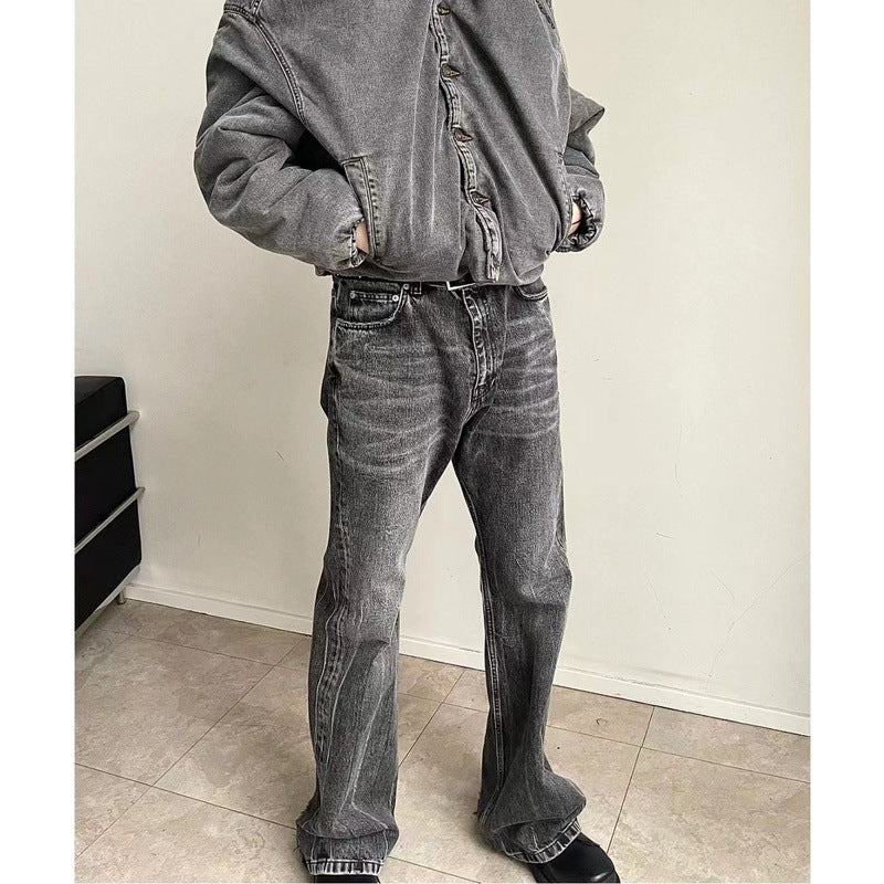 Men's Distressed Black Flare Jeans