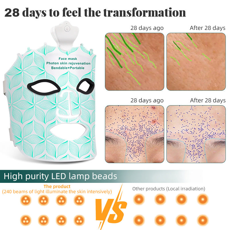 Wireless LED Photon Therapy Silicone Beauty Mask with 7 Color Lights